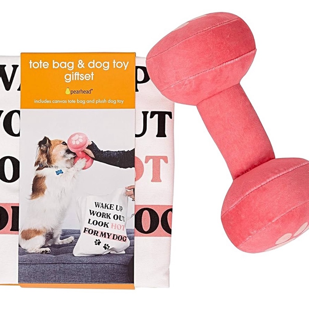 Pearhead Pink Plush Dumbbell Dog Toy Set
